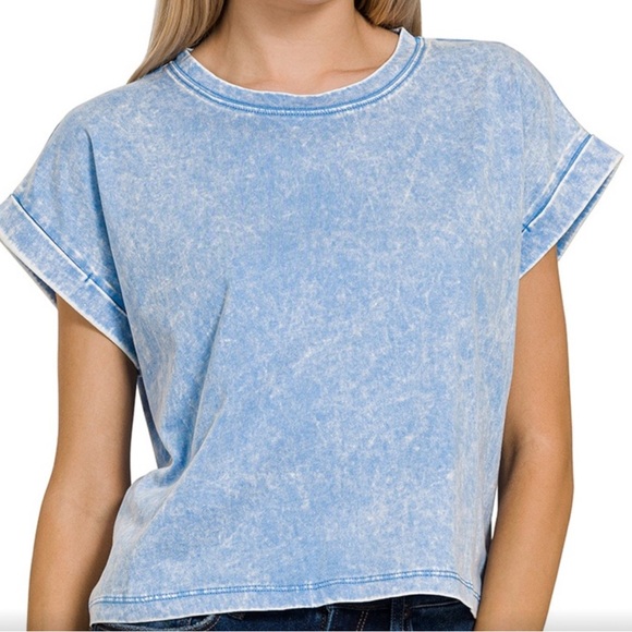 Zenana Outfitters Tops - 2 Pcs of Light Blue and Punk Acid Wash T-Shirt ( 2 Pcs )